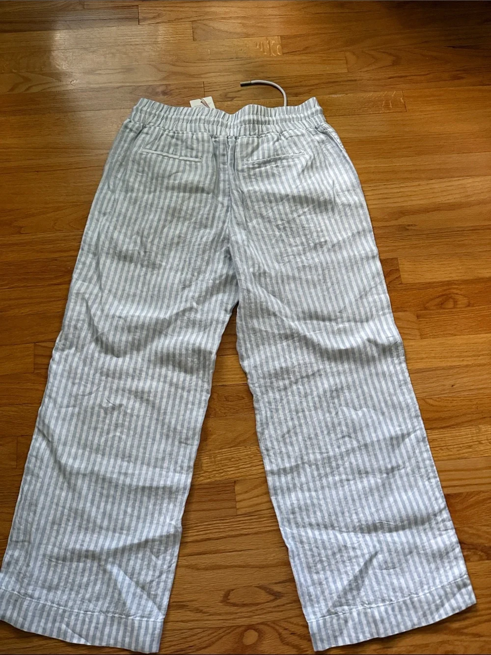 Quince Light Blue & White Stripe Wide-Leg Linen Pants